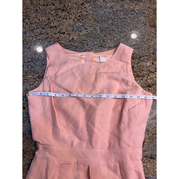 Brooks Brothers Peach Silk Linen Button Back Sleeveless Pleated Midi Dress 4 - Picture 3 of 8
